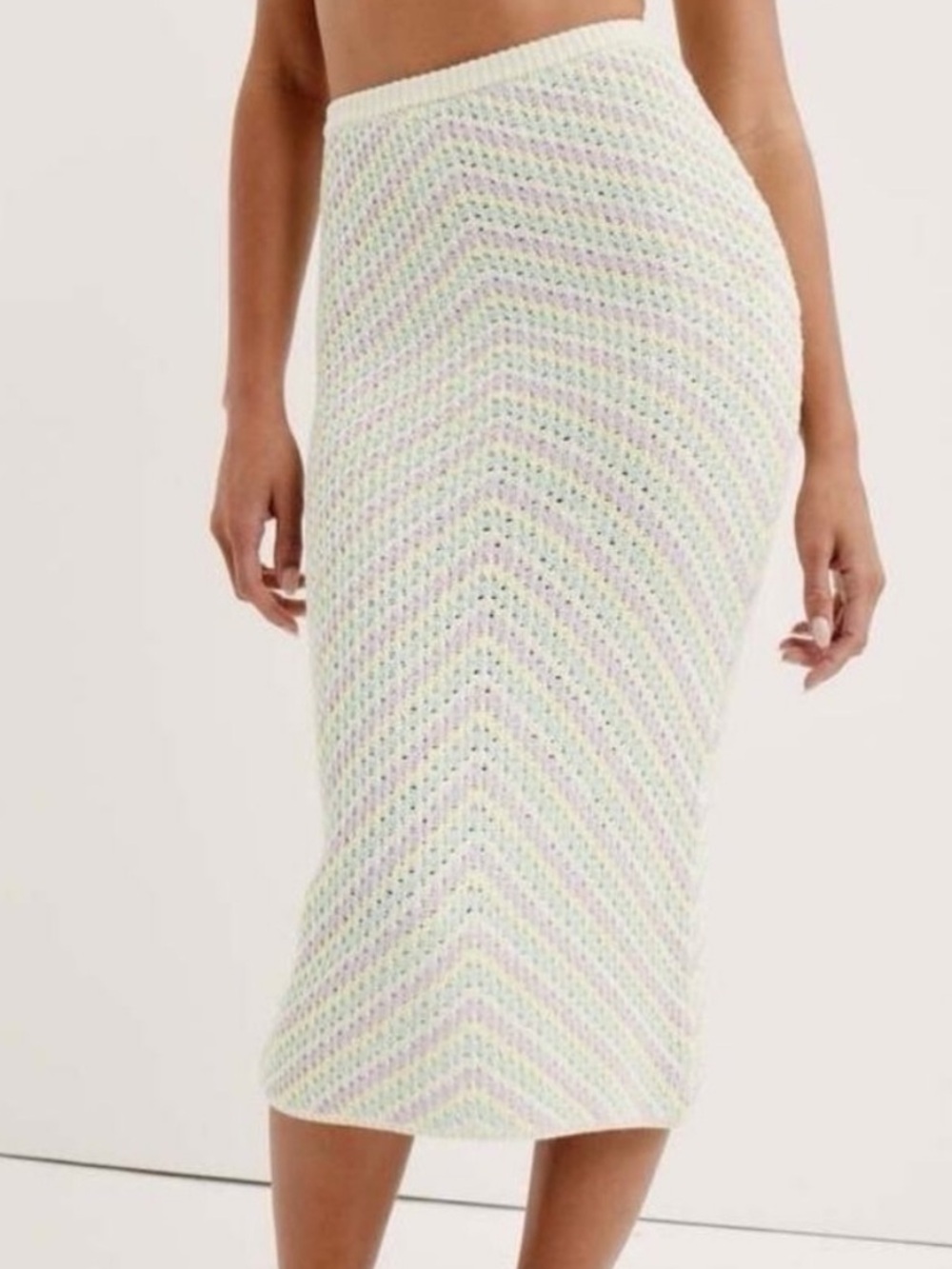 For love and lemons Bette Cream Crochet Midi Skirt with Pastel Stripes